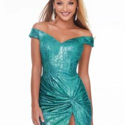 Ashleylauren Ashley Lauren 4428 Cocktail Dress Off Shoulder Twist Knot Short Homecoming Dress Metallic Dresses