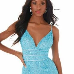 In Stock Corset Dresses Ashley Lauren 4407 Size 4 Iridescent Purple Cocktail Dress Sequins V Neckline Homecoming Dress
