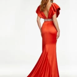 Ashleylauren Ashley Lauren 11130 Ruffle Shoulder Satin Evening Gown Prom And Pageant Gown