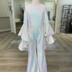 Sequin Dresses Ashley Lauren Kids 8071 Sequin Jumpsuit Long Bell Sleeve Pageant Fun Fashion