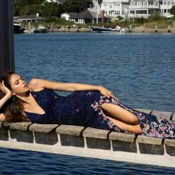 Primavera Couture 3618 Long Fitted Beaded Floral Evening Dress Prom Pageant Formal Backless Dresses