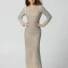 Discontinued Primavera Couture 3361 Evening Gown Long Sleeves Fitted Beaded Long Formal Dress