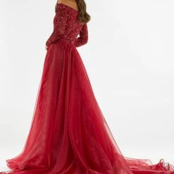 In Stock Ashley Lauren 1739 Size 6 Hot Pink Long Organza Overskirt Wire Hem Pageant Prom Layer Pageant