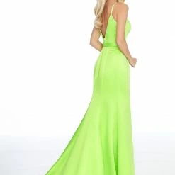 Ashleylauren Ashley Lauren 1581 V Neckline Ruffle Waist Satin Prom Dress 21 Ashleylauren Ashley Lauren 1581 V Neckline Ruffle Waist Satin Prom Dress