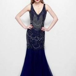 In Stock Primavera Couture 3001 Size 6 Midnight Mermaid Beaded Prom Dress