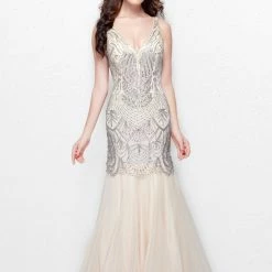 In Stock Primavera Couture 3001 Size 4 Nude Beaded Mermaid Prom Dress Mermaid Dresses