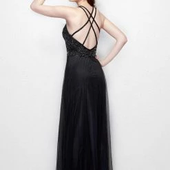 Discontinued Long Sleeve Dresses Primavera Couture 3005 Long High Neck Keyhole A Line Beaded Formal Dress Prom