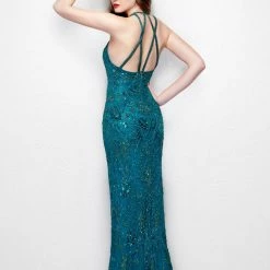 In Stock Primavera Couture 3007 Size 0 Teal Prom Dress Pageant Gown Fitted Beaded