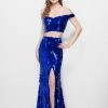 In Stock Mermaid Dresses Primavera Couture 3008 Size 12 Two Piece Sequin Prom Dress Off The Shoulder Slit