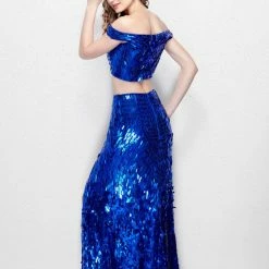 In Stock Mermaid Dresses Primavera Couture 3008 Size 12 Two Piece Sequin Prom Dress Off The Shoulder Slit