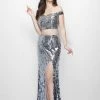 In Stock Primavera Couture 3008 Size 12 Two Piece Sequin Prom Dress Slit Off The Shoulder CLEARANCE