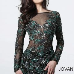 Jovani 3011 Short Fitted Long Sleeves Sheer Embellished Cocktail Dress Formal Long Sleeve Dresses