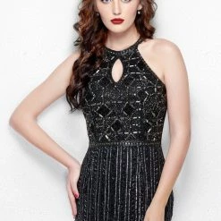 In Stock Primavera Couture 3013 Size 6 Long Beaded Sequin High Neck Evening Gown Slit Backless Dresses