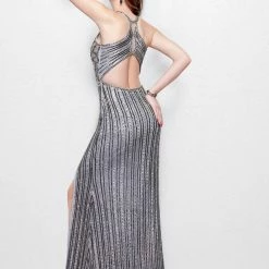 In Stock Primavera Couture 3013 Size 6 Long Beaded Sequin High Neck Evening Gown Slit Backless Dresses