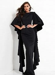 Long Sleeve Dresses Jovani 3018 Fitted Flare Sleeves Scuba Evening Dress Ruffle Layered Long Sleeves