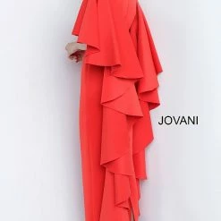 Long Sleeve Dresses Jovani 3018 Fitted Flare Sleeves Scuba Evening Dress Ruffle Layered Long Sleeves