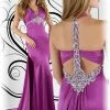 In Stock CLEARANCE Xcite Prom Dress 30189 Rasberry Satin Long Gown Size 12 Halter Crystal Pageant