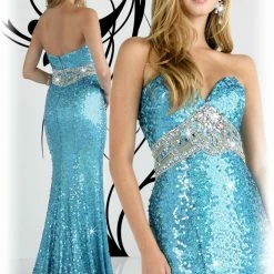 In Stock CLEARANCE XCITE PROM Dress 30237 Sequin Gown Turq Size 8 Pageant Dress