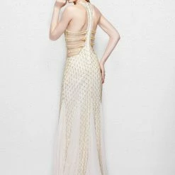 Discontinued Primavera Couture 3035 Long Beaded High Neck Cutout Mermaid Dress Formal Long Sleeve Dresses