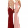 In Stock Backless Dresses Precious Formals P35091 Burgundy Size 2 Stretch Satin Gown Prom Dress