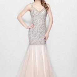 Discontinued Primavera Couture 3039 Long Backless Beaded Mermaid Prom Dress V Neck
