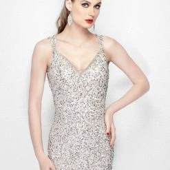 Discontinued Primavera Couture 3039 Long Backless Beaded Mermaid Prom Dress V Neck