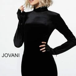 Discontinued Long Sleeve Dresses Jovani 3043 Short Velvet Long Sleeve High Neckline Cocktail Dress