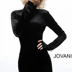 Discontinued Long Sleeve Dresses Jovani 3043 Short Velvet Long Sleeve High Neckline Cocktail Dress