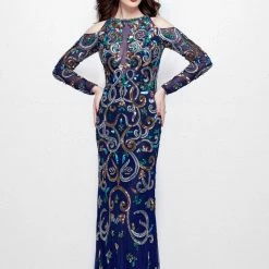 In Stock Long Sleeve Dresses Primavera Couture 3044 Size 2 Midnight/Multi Prom Dress Pageant Gown