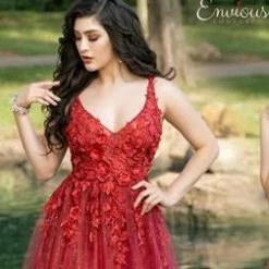 Ballgown Dresses Envious Couture E1628 Glitter Tulle Ballgown Prom Dress With 3D Floral Applique Corset 1628