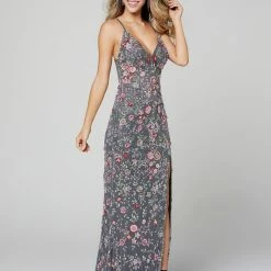 Primavera Couture 3073 Long Beaded Floral Print Prom Dress Evening Gown V Neckline Slit Sequin Dresses 105 Primavera Couture 3073 Long Beaded Floral Print Prom Dress Evening Gown V Neckline Slit Sequin Dresses