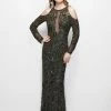 In Stock Long Sleeve Dresses Primavera Couture 3081 Olive Size 14 Long Formal Dress Evening Plus Gown