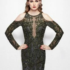 In Stock Long Sleeve Dresses Primavera Couture 3081 Olive Size 14 Long Formal Dress Evening Plus Gown