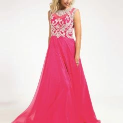 In Stock Jovani 98542 Size 12 Sheer High Neck Prom Dress Pageant Gown Fuchsia Pink 7 In Stock Jovani 98542 Size 12 Sheer High Neck Prom Dress Pageant Gown Fuchsia Pink