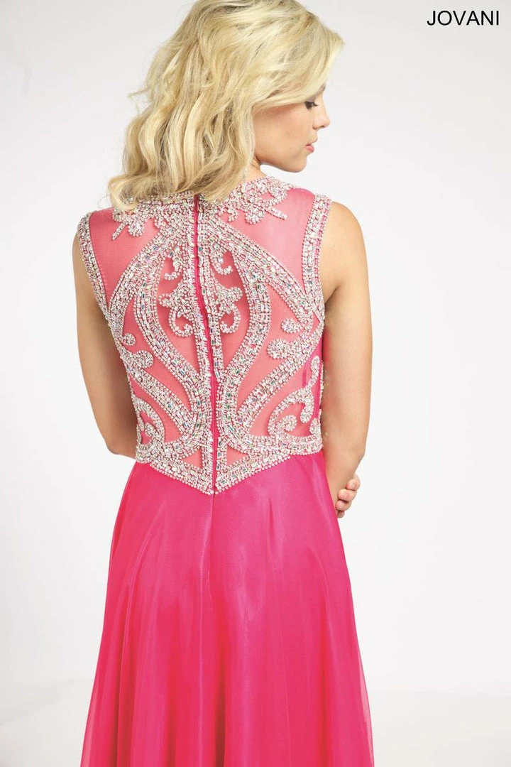 In Stock Jovani 98542 Size 12 Sheer High Neck Prom Dress Pageant Gown Fuchsia Pink 4 In Stock Jovani 98542 Size 12 Sheer High Neck Prom Dress Pageant Gown Fuchsia Pink