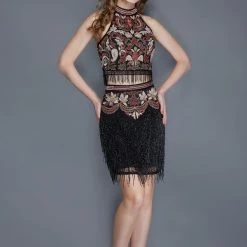 Discontinued Primavera Couture 3106 Two Piece Beaded Fringe Homecoming Dress