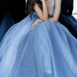 Jovani 3110 Long Ballgown Prom Dress Sheer Bodice Sexy V Neckline Floral Applique