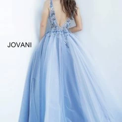Jovani 3110 Long Ballgown Prom Dress Sheer Bodice Sexy V Neckline Floral Applique