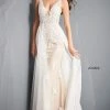 Jovani Bridal Jovani 3117 Off White Nude Floral Wedding Dress Applique Lace Overskirt V Neckline