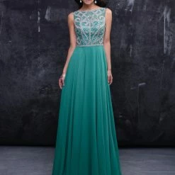 In Stock Nina Canacci 3123 Size 2 Long A Line Prom Dress Formal Sheer High Neck Embellished