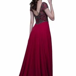 In Stock Nina Canacci 3128 Long A Line Cap Sleeve Formal Evening Dress Sheer Lace Size 4,8,10 Long Sleeve Dresses