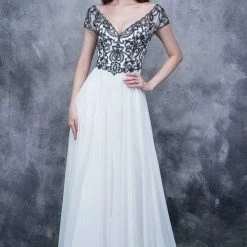 In Stock Nina Canacci 3128 Long A Line Cap Sleeve Formal Evening Dress Sheer Lace Size 4,8,10 Long Sleeve Dresses