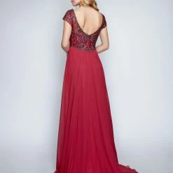 In Stock Nina Canacci 3128 Long A Line Cap Sleeve Formal Evening Dress Sheer Lace Size 4,8,10 Long Sleeve Dresses