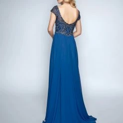 In Stock Nina Canacci 3128 Long A Line Cap Sleeve Formal Evening Dress Sheer Lace Size 4,8,10 Long Sleeve Dresses