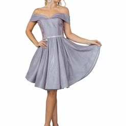 In Stock DQ 3147 Size 16 Lilac Short Off The Shoulder Shimmer Formal Cocktail Dress Flare Pockets Flare