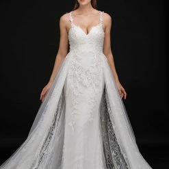 In Stock Nina Canacci 3159 Size 8 Long Lace Glitter Over Skirt Wedding Dress Destination Bridal