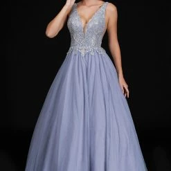 Discontinued Nina Canacci 3161 Lace Applique V Neck Tulle Ballgown Prom Dress Formal Gown