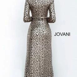 Discontinued Long Sleeve Dresses Jovani 3171 Metallic Cheetah Print Prom Dress Evening Gown Long Sleeve Sexy