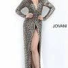 Discontinued Long Sleeve Dresses Jovani 3171 Metallic Cheetah Print Prom Dress Evening Gown Long Sleeve Sexy