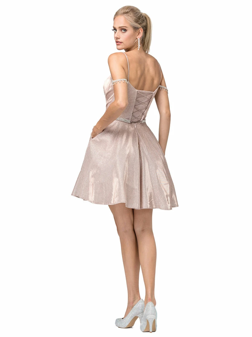 Glass Slipper Formals DQ 3173 Short Fit & Flare Shimmer Cocktail Dress Off The Shoulder Crystal Sleeve 9 Glass Slipper Formals DQ 3173 Short Fit & Flare Shimmer Cocktail Dress Off The Shoulder Crystal Sleeve